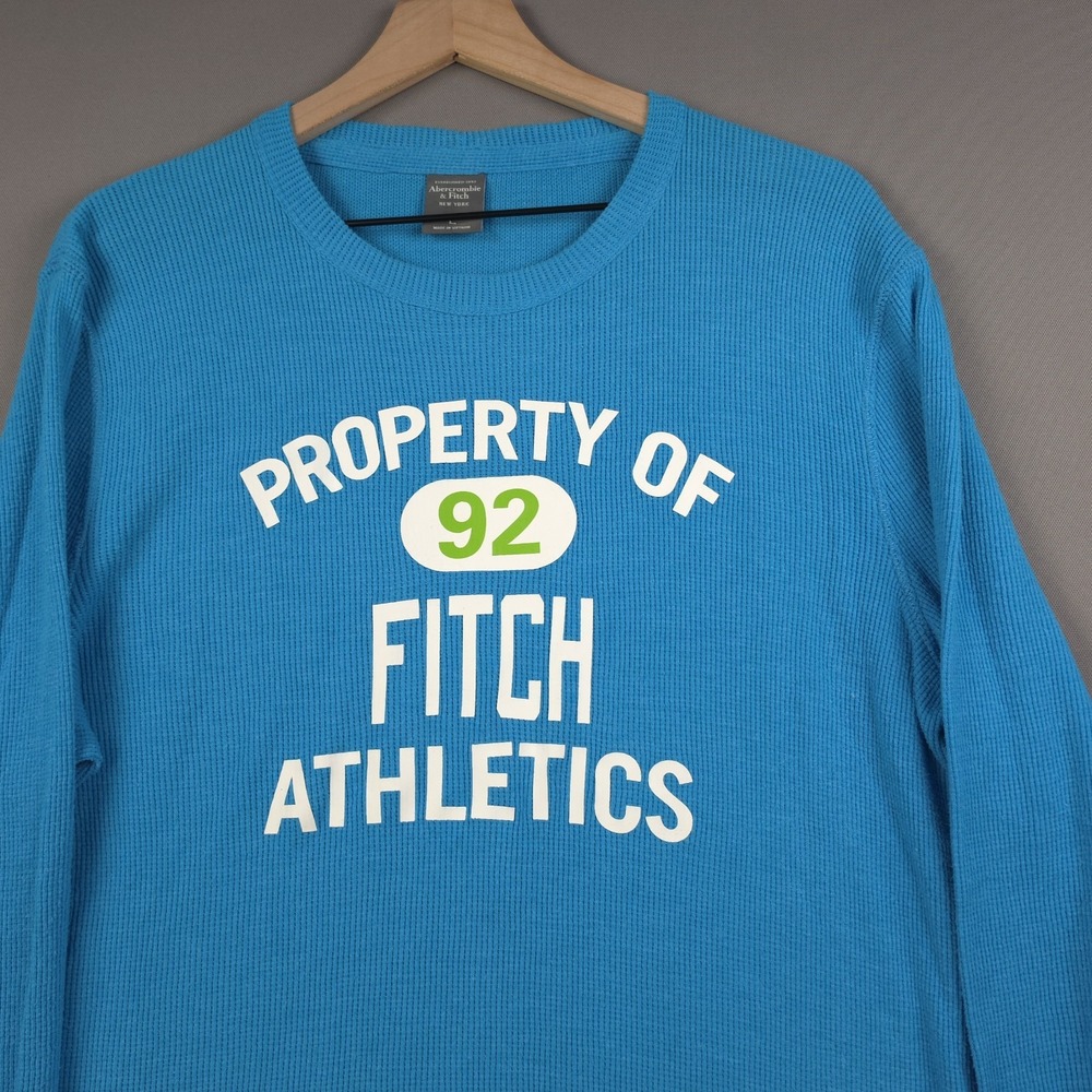 Abercrombie & Fitch Waffle Knit Thermal Shirt Men's Size Large Blue Long Sleeve